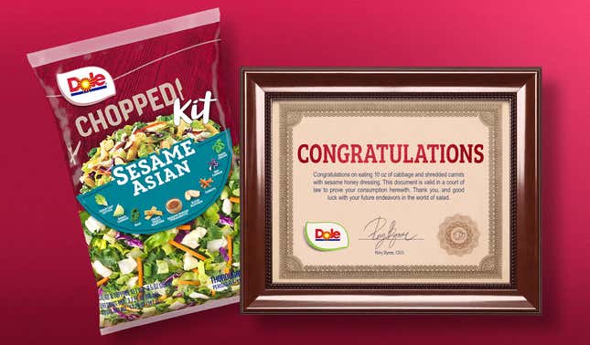 Dole Salad Kits Now Include Framed Certificate Confirming Owner Has Eaten Salad