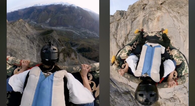 Real-Life ‘Aladdin’ Jumps From Mountain Peak on a Flying Carpet in Thrilling Video